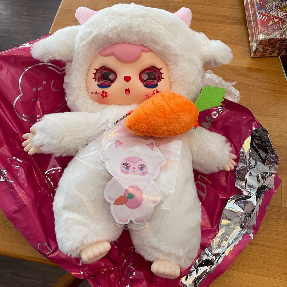 Cute White Sheep Plush Doll with Carrot Accessory - Sweet Cloud 600%